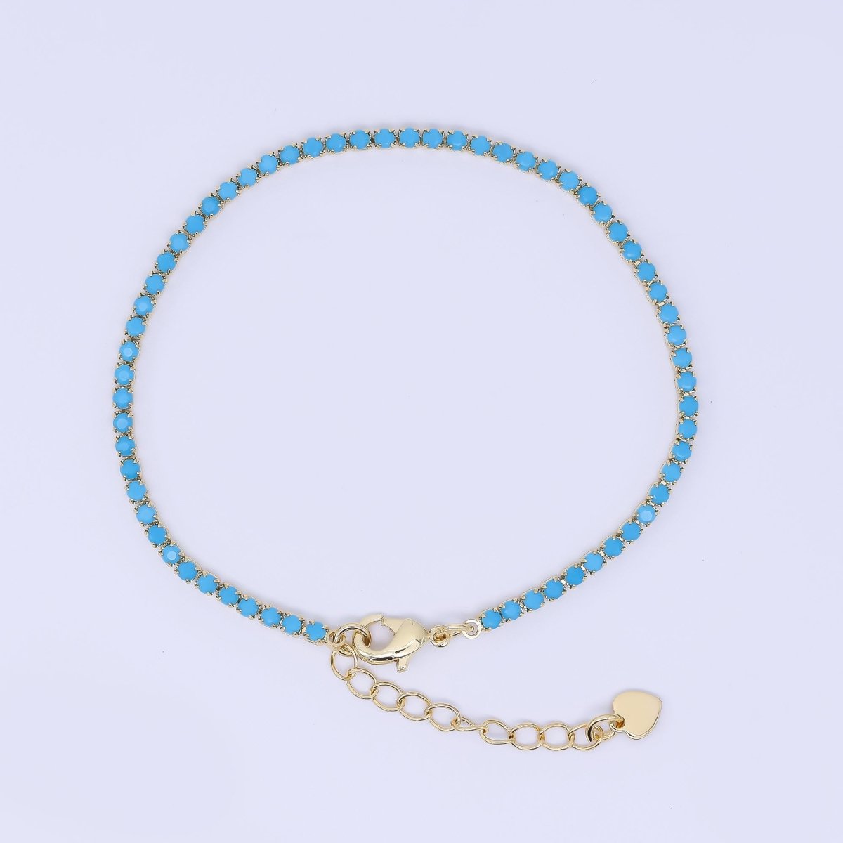 24K Gold Filled 2mm Green, Pink, Blue Clear Classic Tennis Chain 7 Inch Bracelet | WA - 1600 - DLUXCA