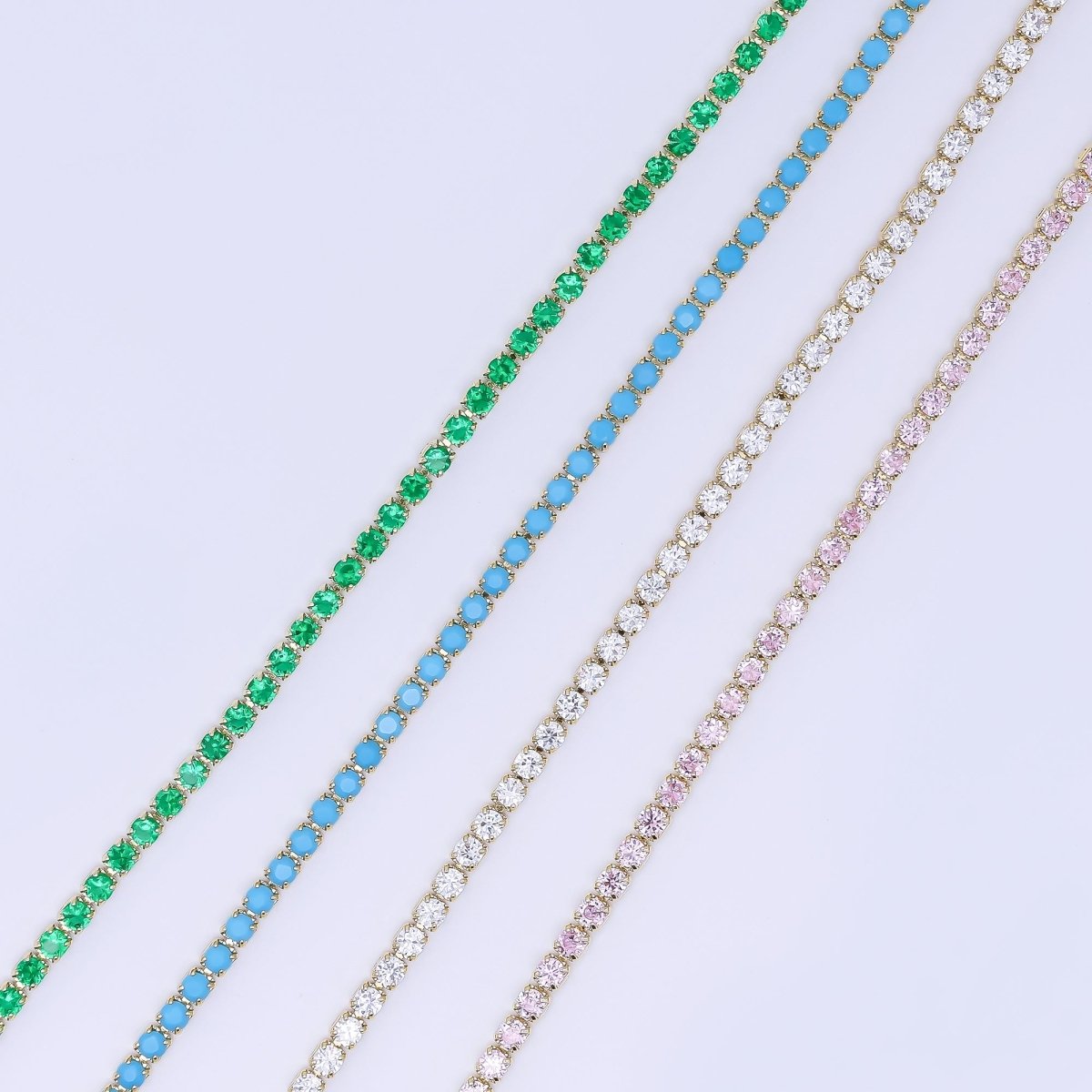 24K Gold Filled 2mm Green, Pink, Blue Clear Classic Tennis Chain 7 Inch Bracelet | WA - 1600 - DLUXCA