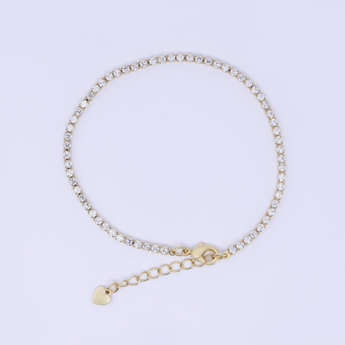 24K Gold Filled 2mm Green, Pink, Blue Clear Classic Tennis Chain 7 Inch Bracelet | WA - 1600 - DLUXCA