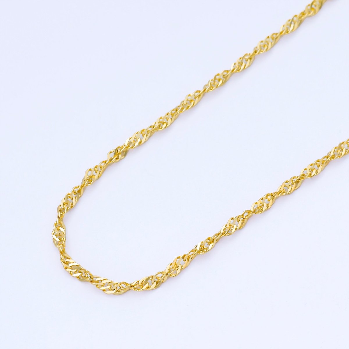 24K Gold Filled 2mm Minimalist Twisted Singapore Unfinished Chain by Yard | Roll - 2005 - DLUXCA