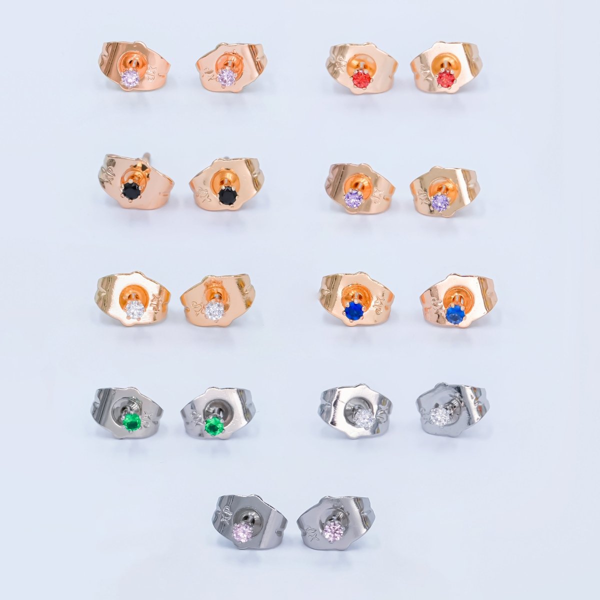 24K Gold Filled 2mm Round CZ Mini Stud Earrings in Gold & Silver | AB992 - AB1000 - DLUXCA