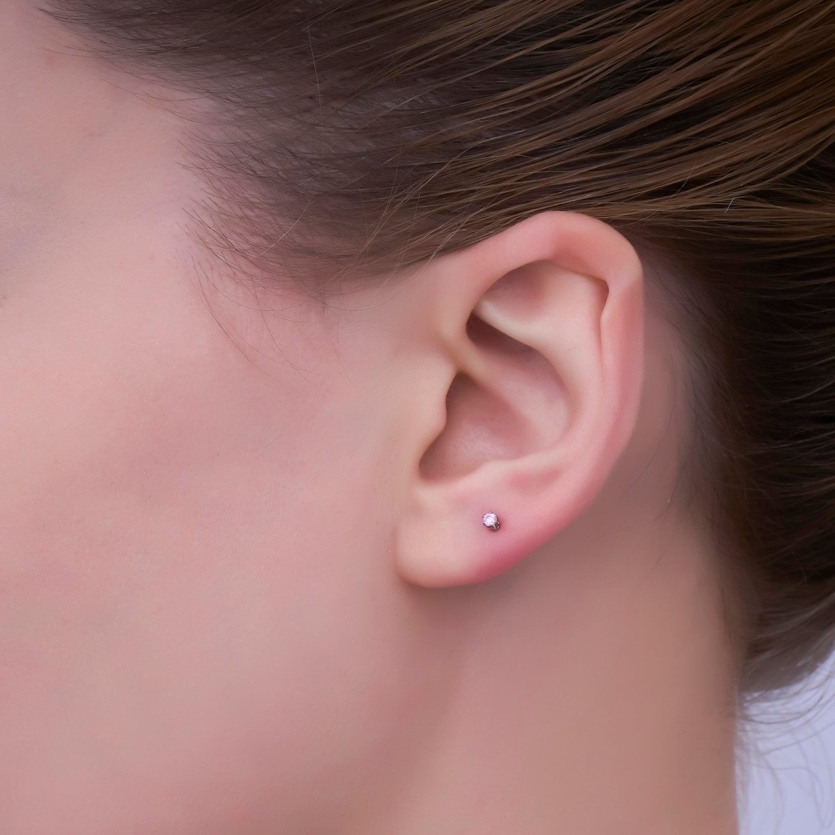 24K Gold Filled 2mm Round CZ Mini Stud Earrings in Gold & Silver | AB992 - AB1000 - DLUXCA