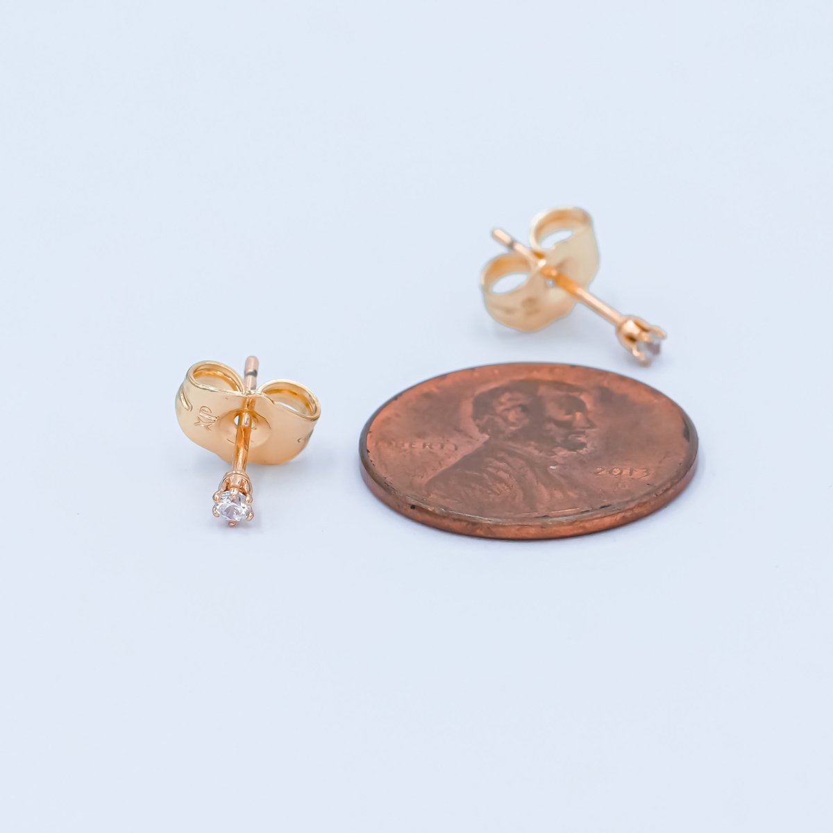 24K Gold Filled 2mm Round CZ Mini Stud Earrings in Gold & Silver | AB992 - AB1000 - DLUXCA