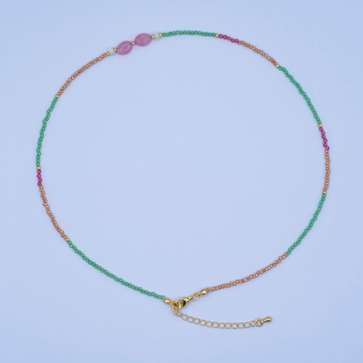24K Gold Filled 2mm Watermelon Quartz Gemstone 16 Inch Necklace | WA - 2959 - DLUXCA