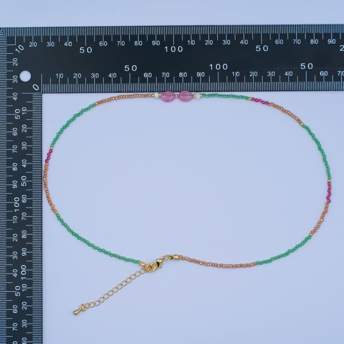 24K Gold Filled 2mm Watermelon Quartz Gemstone 16 Inch Necklace | WA - 2959 - DLUXCA