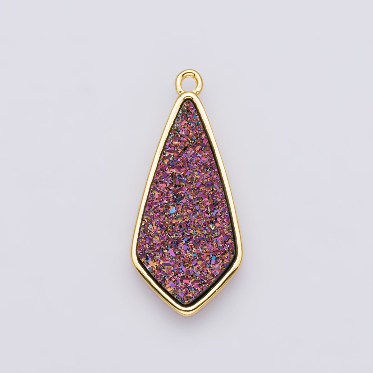 24K Gold Filled 30mm Black, Blue, Purple Glitter Druzy Rhombus Geometric Charm | E00438 - DLUXCA