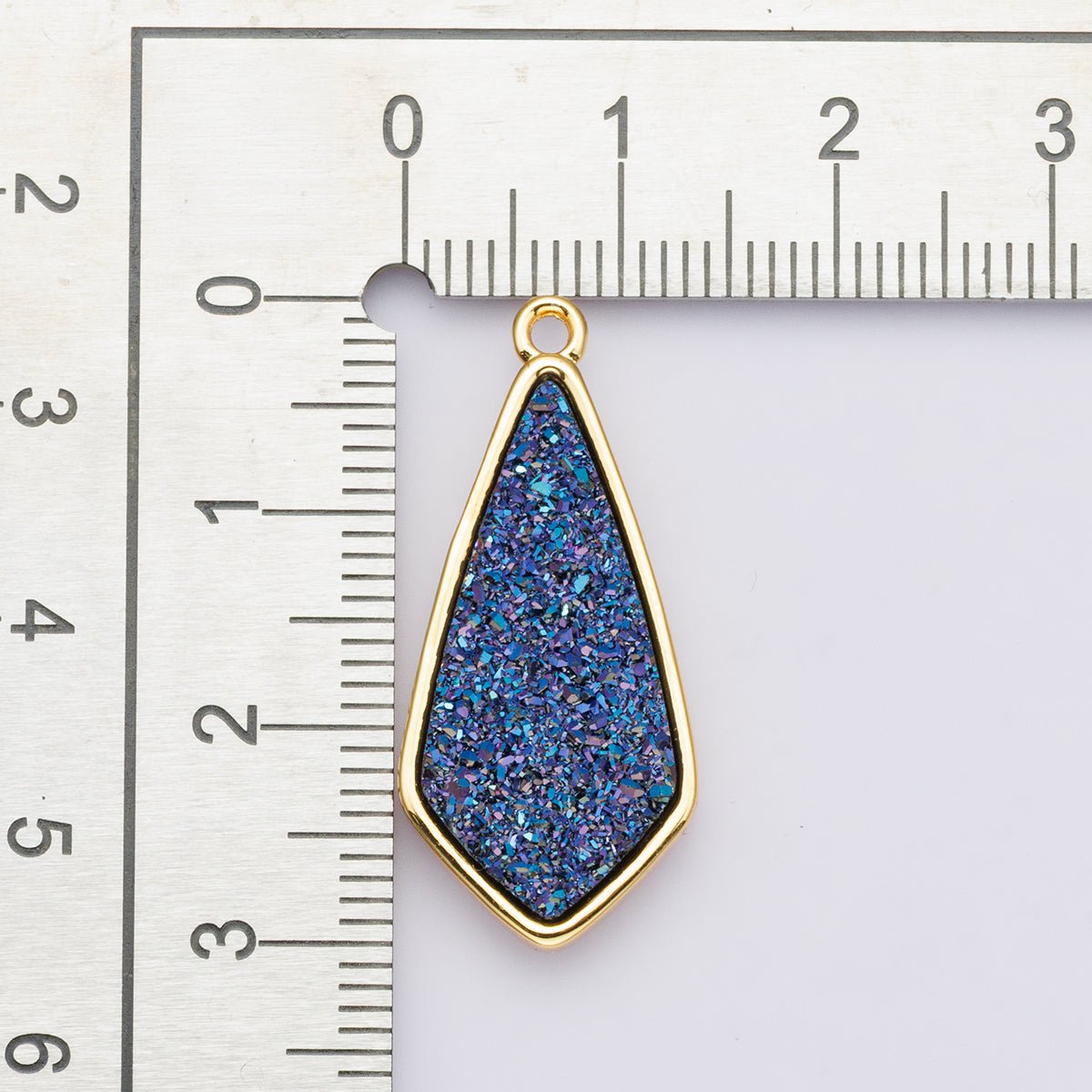 24K Gold Filled 30mm Black, Blue, Purple Glitter Druzy Rhombus Geometric Charm | E00438 - DLUXCA