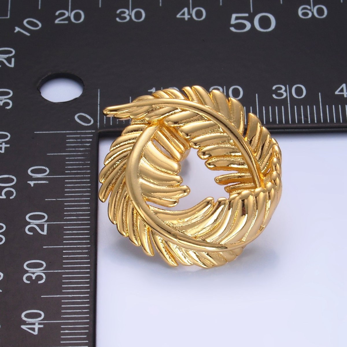 24K Gold Filled 30mm Circular Leaf Stud Earrings in Gold & Silver | V486 V487 - DLUXCA