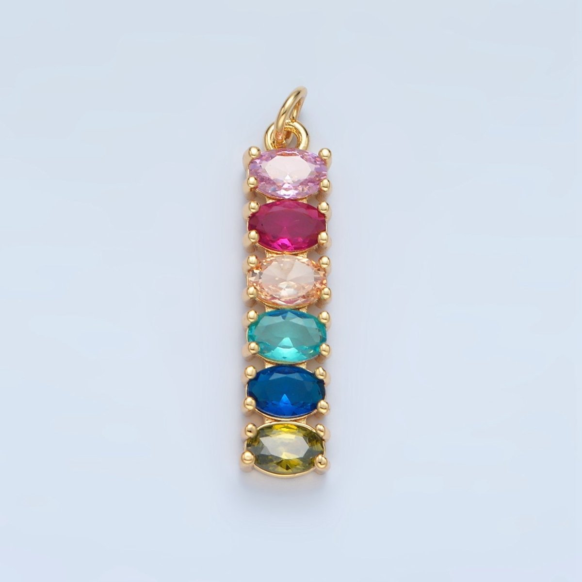 24K Gold Filled 30mm Clear, Multicolor CZ Oval Linear Charm | M047 M046 - DLUXCA