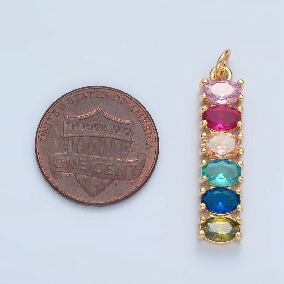 24K Gold Filled 30mm Clear, Multicolor CZ Oval Linear Charm | M047 M046 - DLUXCA