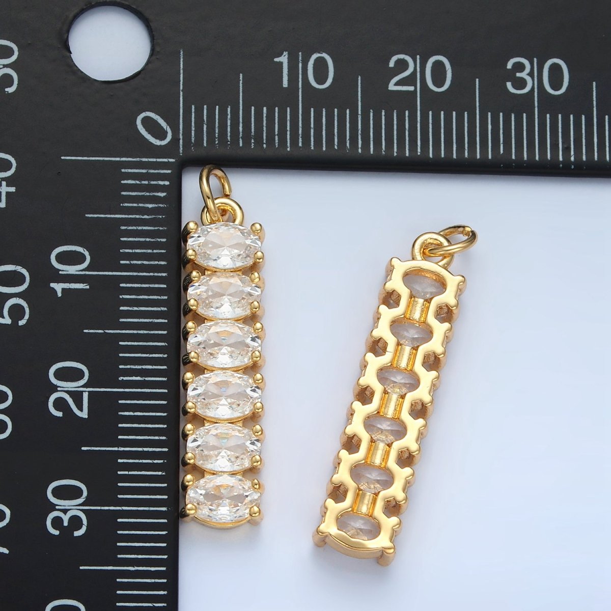 24K Gold Filled 30mm Clear, Multicolor CZ Oval Linear Charm | M047 M046 - DLUXCA