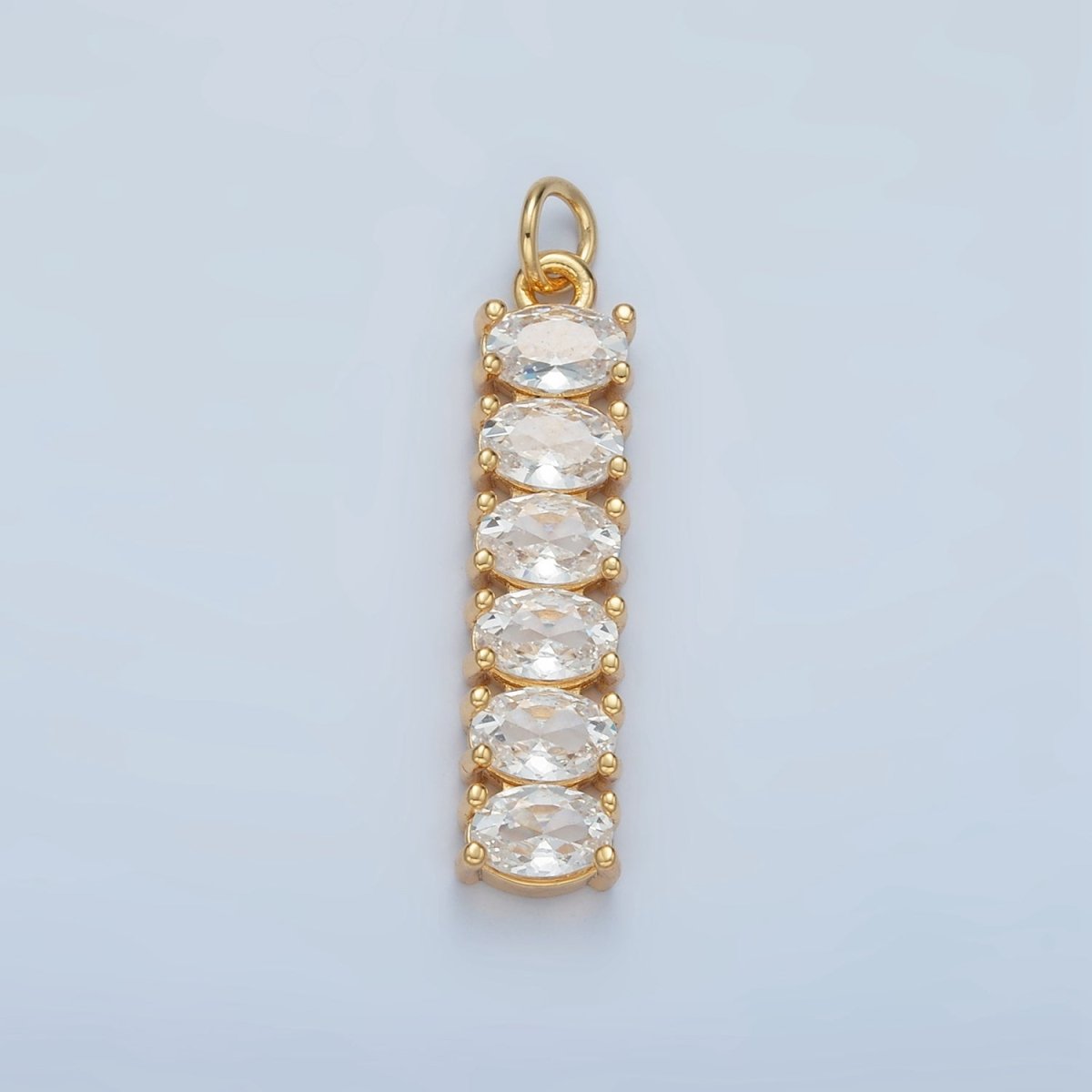 24K Gold Filled 30mm Clear, Multicolor CZ Oval Linear Charm | M047 M046 - DLUXCA