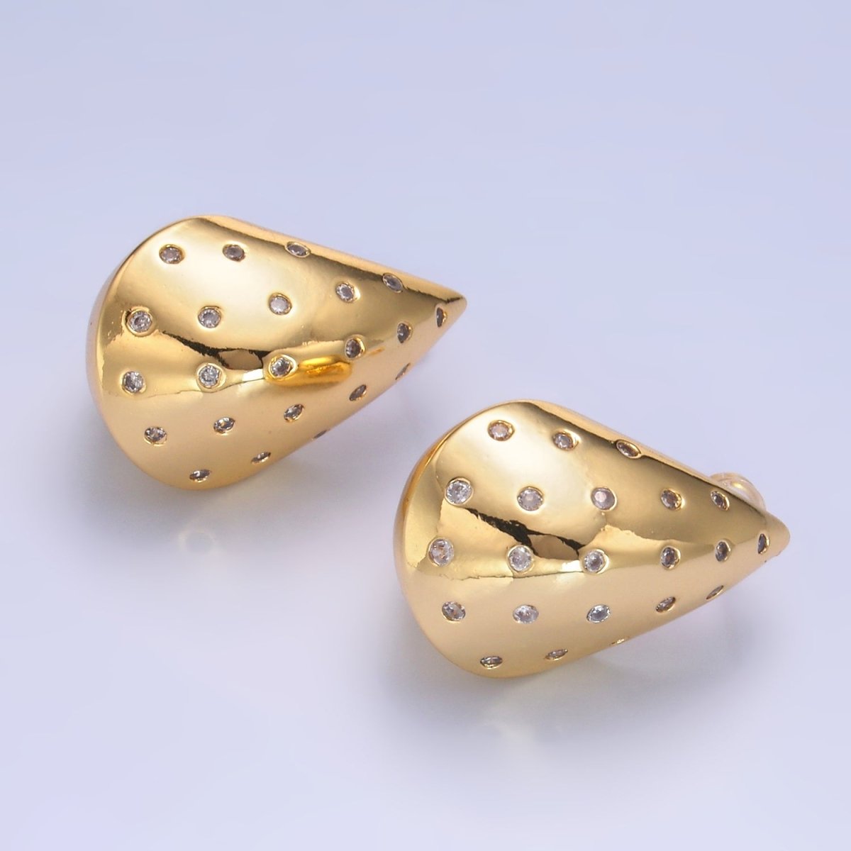 24K Gold Filled 30mm CZ Dotted Edged Teardrop Dome Hoop Earrings | AB330 - DLUXCA