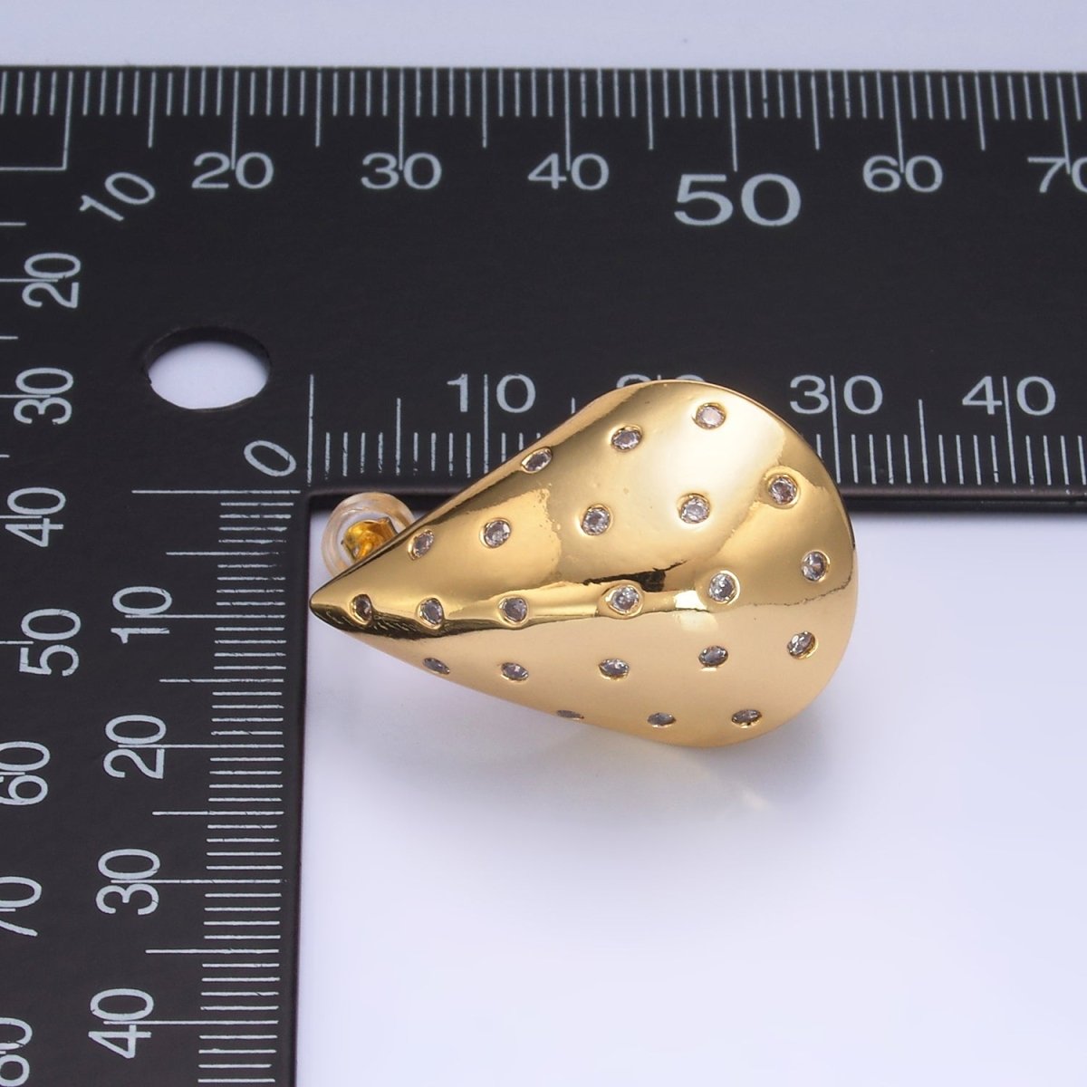 24K Gold Filled 30mm CZ Dotted Edged Teardrop Dome Hoop Earrings | AB330 - DLUXCA