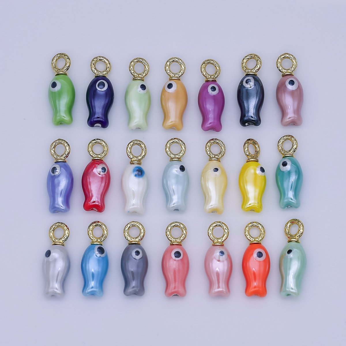 24K Gold Filled 30mm Enamel Fish Sea Animal Ceramic Drop Charm | X794 - X801 - DLUXCA