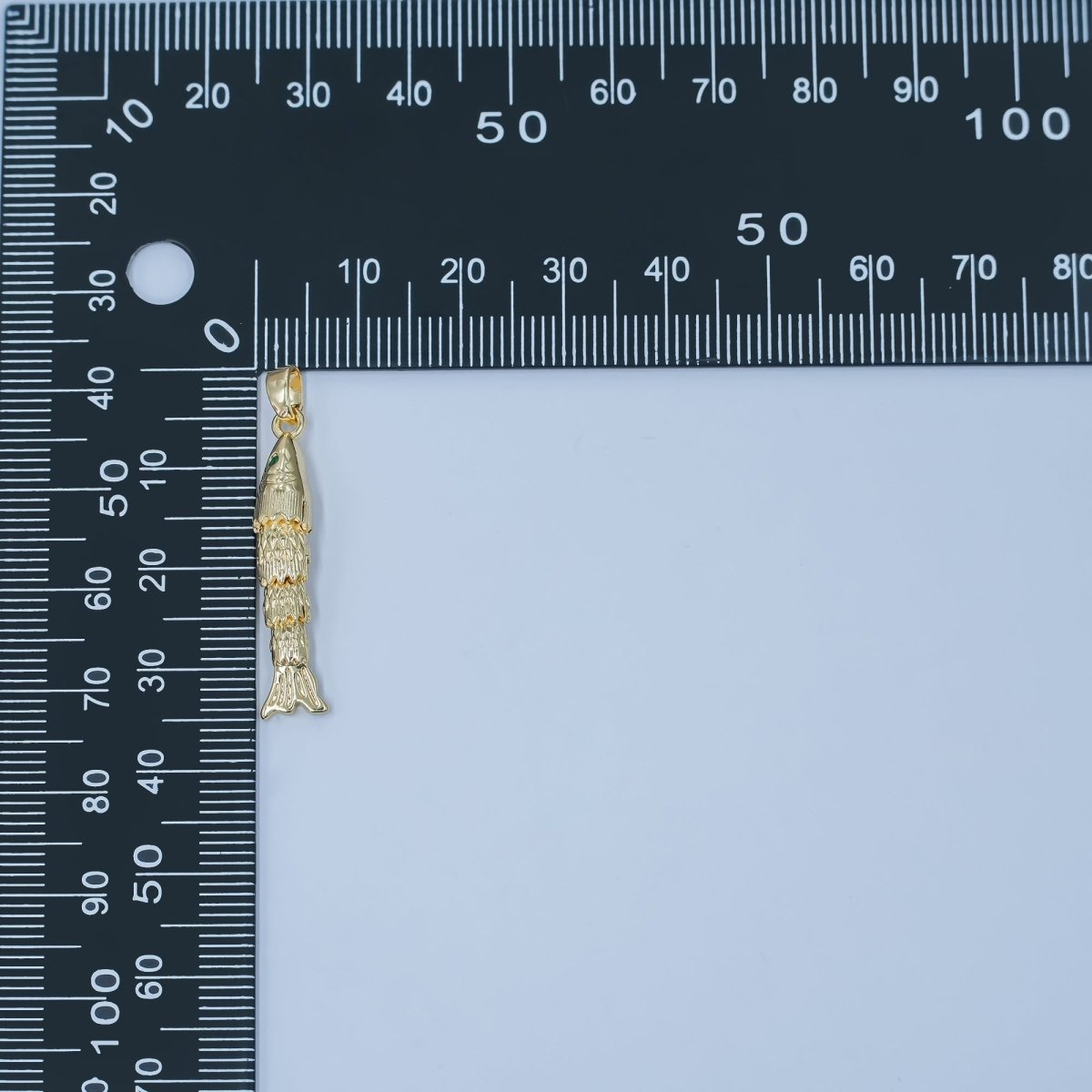 24K Gold Filled 30mm Green CZ Eye Artisan Fish Multidimensional 3D Charm | AA1494 - DLUXCA