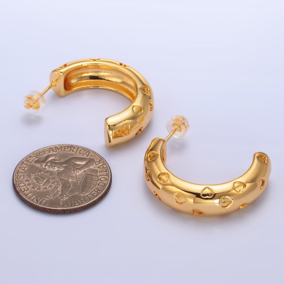 24K Gold Filled 30mm Heart C - Shaped Hoop Earrings | AB683 - DLUXCA