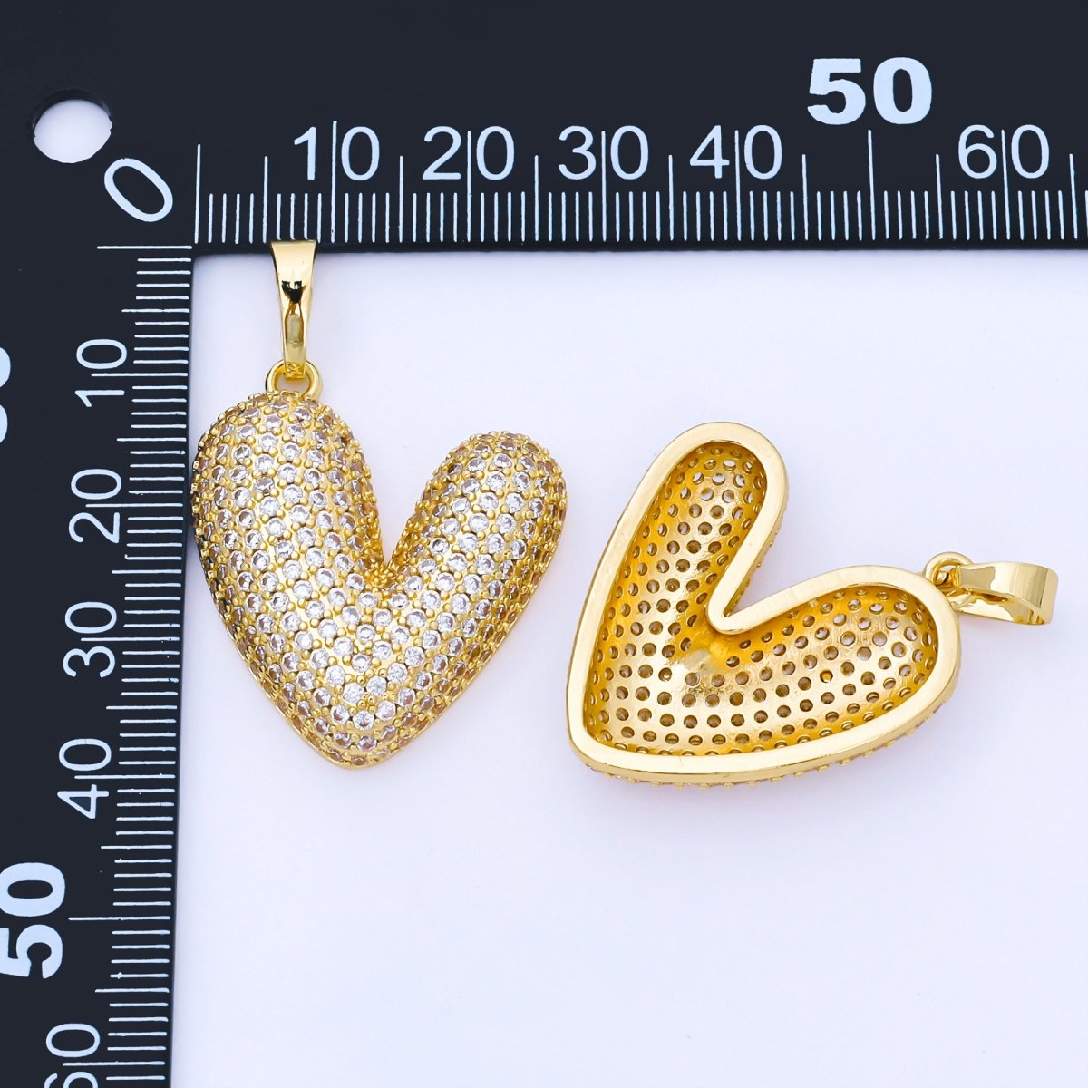 24K Gold Filled 30mm Micro Paved CZ Chubby Heart Pendant | AA1664 - DLUXCA