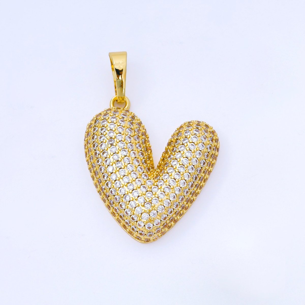 24K Gold Filled 30mm Micro Paved CZ Chubby Heart Pendant | AA1664 - DLUXCA