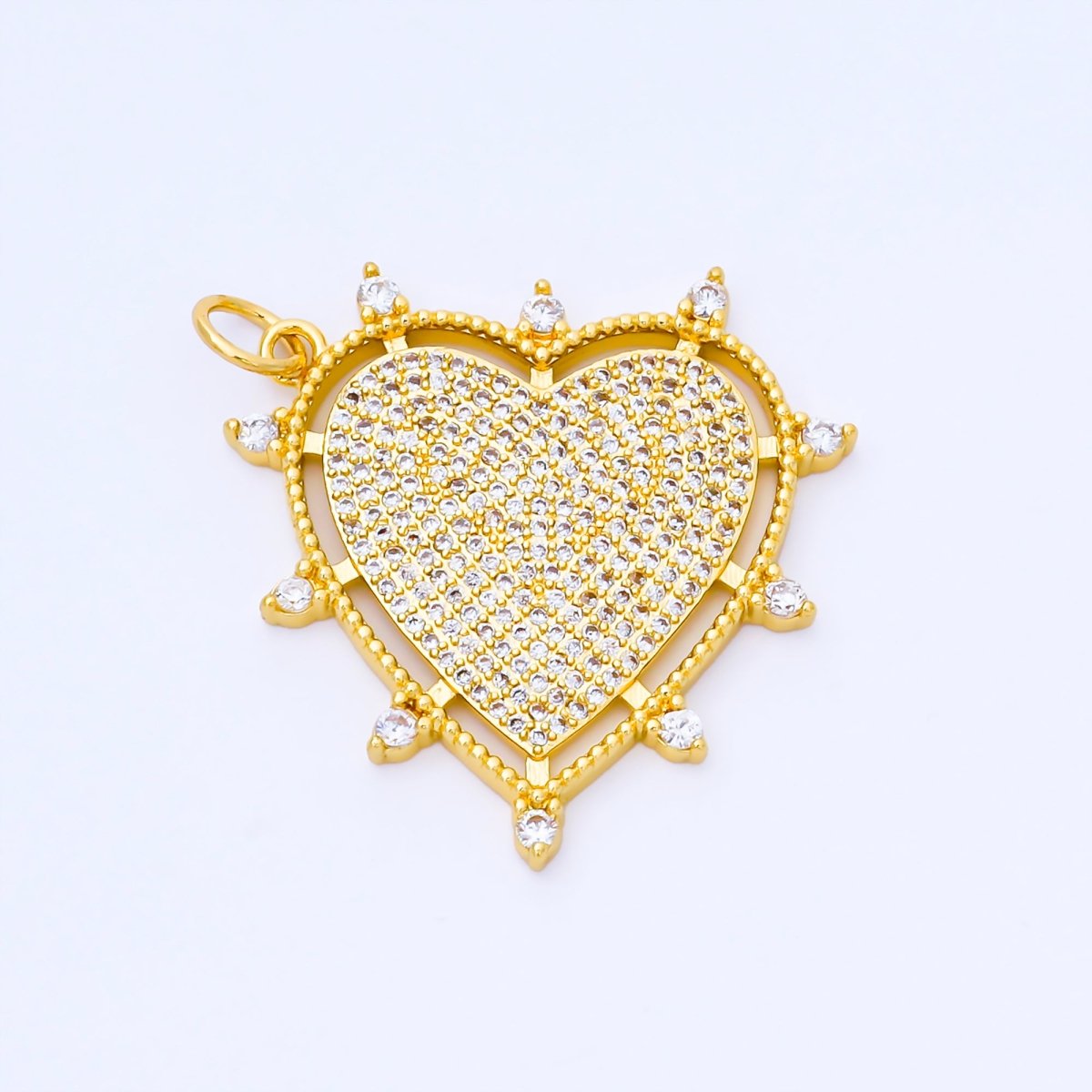 24K Gold Filled 30mm Micro Paved CZ Dotted Outline Heart Charm | AF1553 - DLUXCA