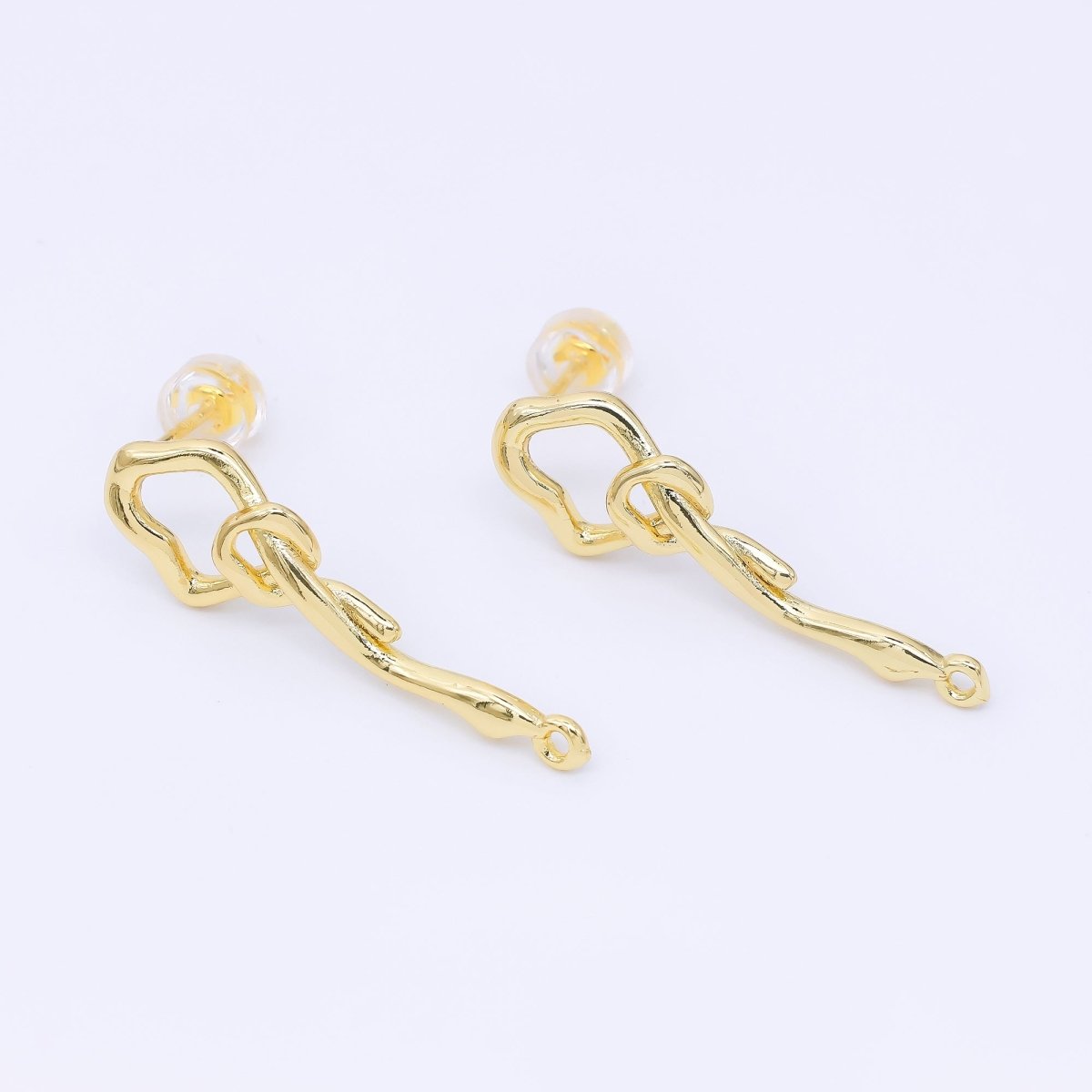 24K Gold Filled 30mm Molten Drip Knot Drop Stud Earrings Findings | Z1278 - DLUXCA