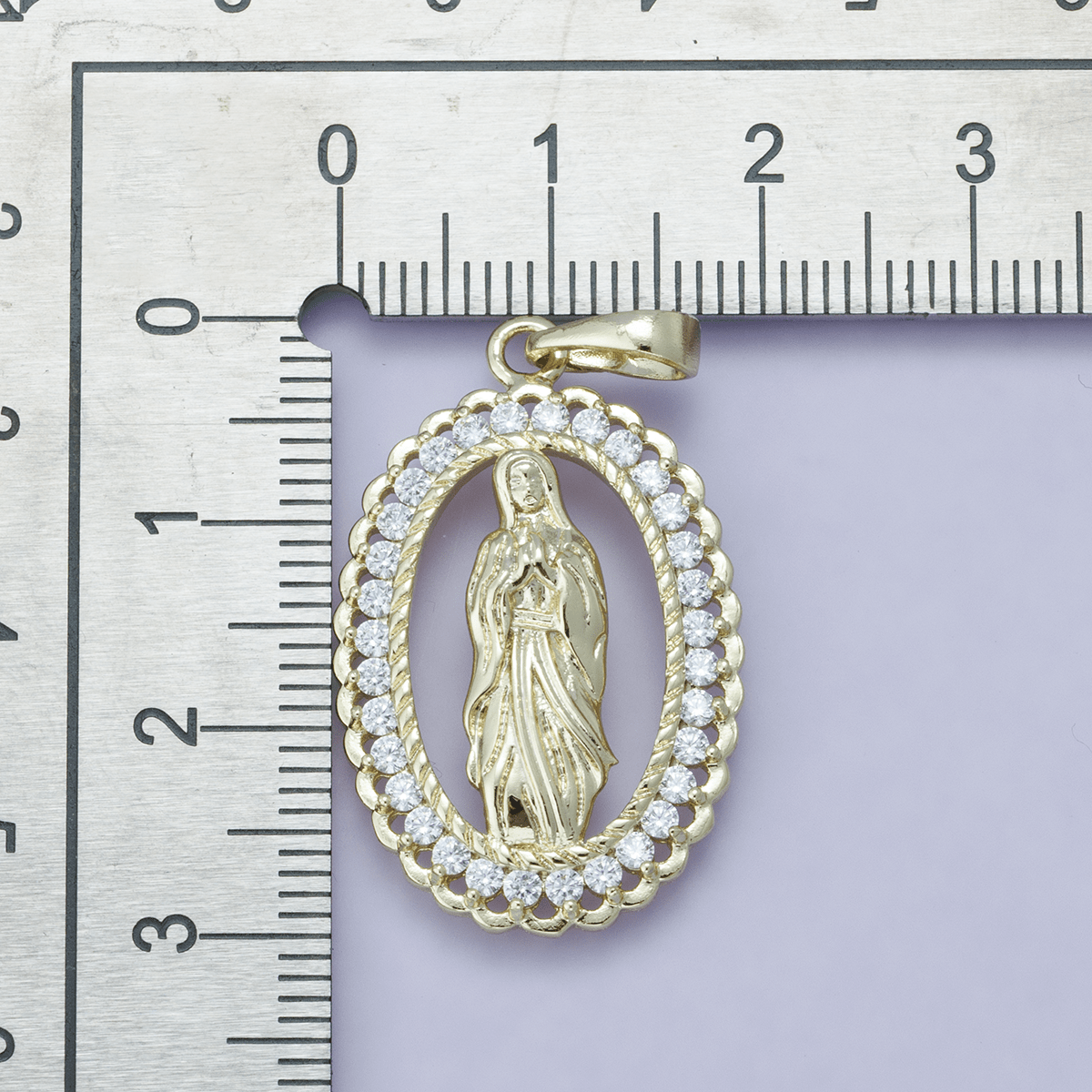 24K Gold Filled 30mm Open Frame Micro Paved CZ Lady of Guadalupe Pendant | H00183 - DLUXCA