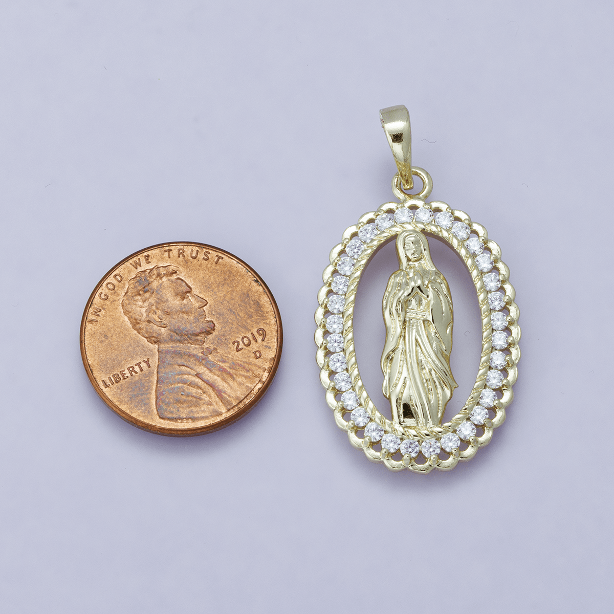 24K Gold Filled 30mm Open Frame Micro Paved CZ Lady of Guadalupe Pendant | H00183 - DLUXCA