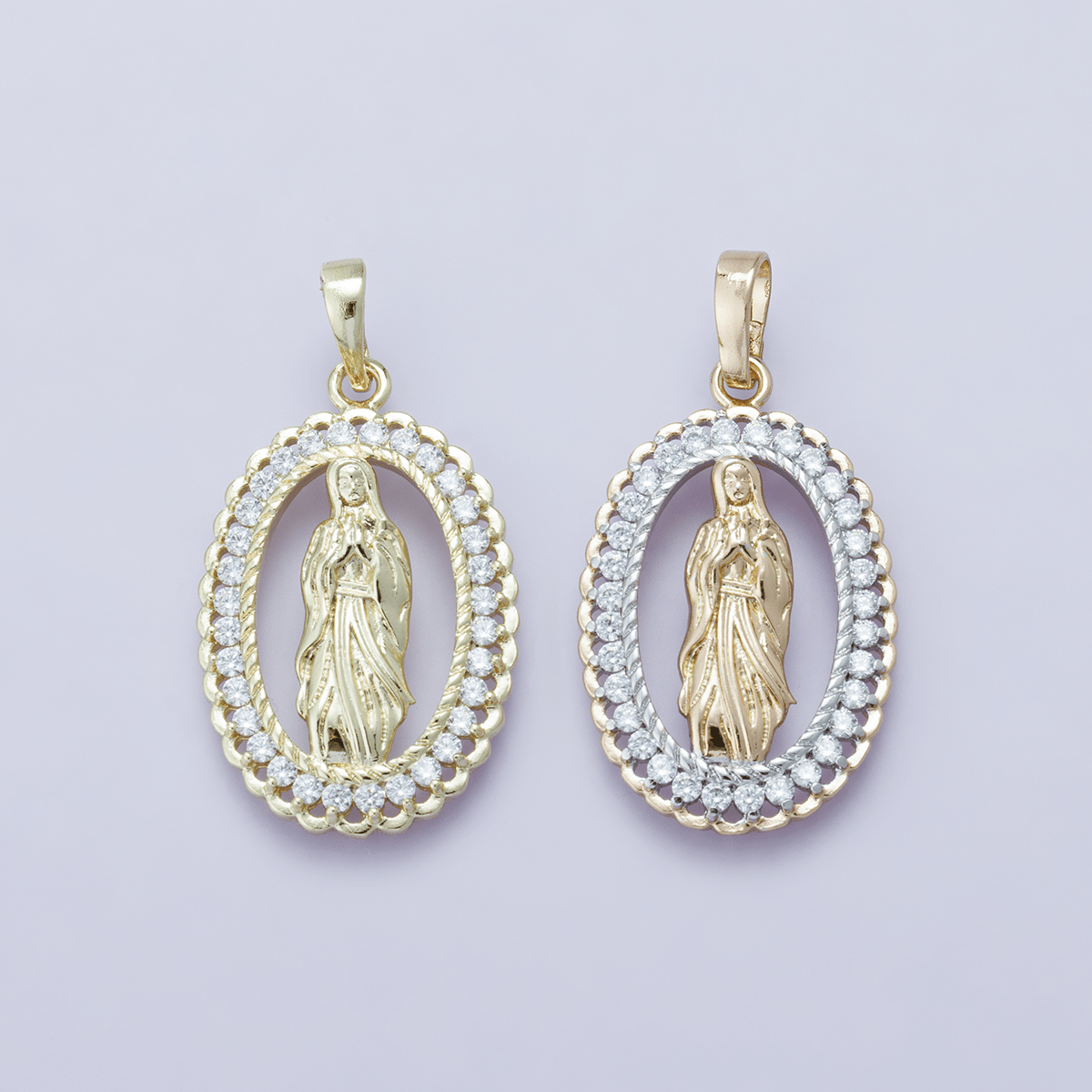 24K Gold Filled 30mm Open Frame Micro Paved CZ Lady of Guadalupe Pendant | H00183 - DLUXCA