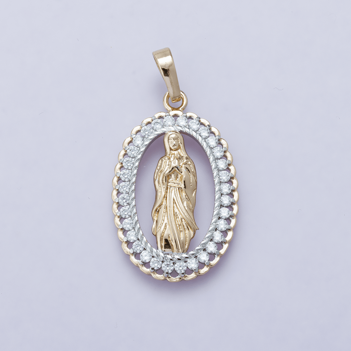 24K Gold Filled 30mm Open Frame Micro Paved CZ Lady of Guadalupe Pendant | H00183 - DLUXCA