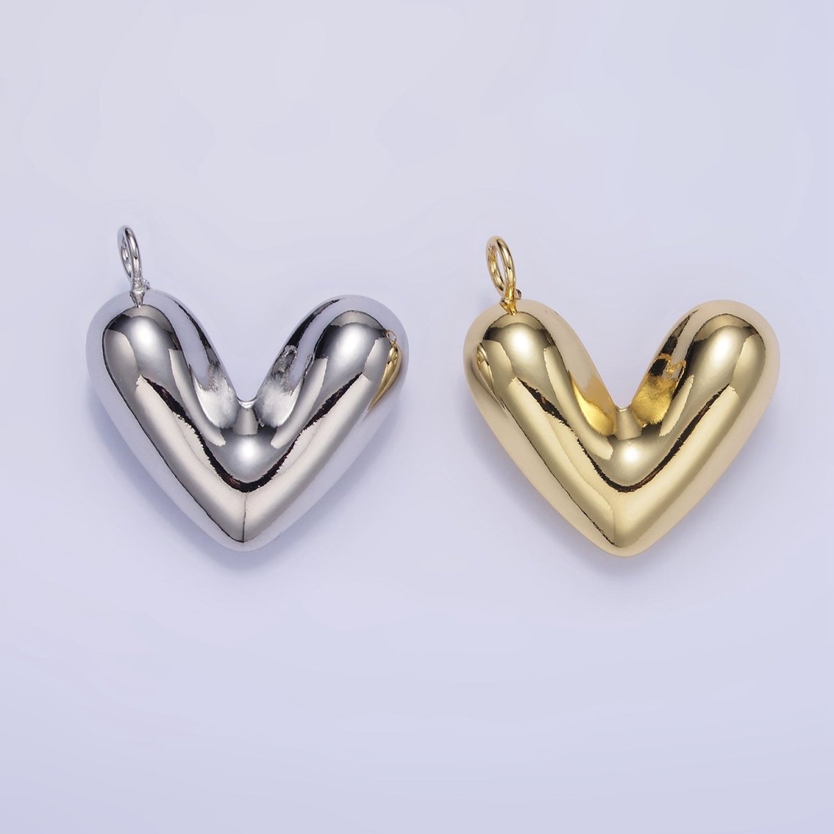 24K Gold Filled 30mm Puffed Heart Pendant in Gold & Silver | D060 D061 - DLUXCA