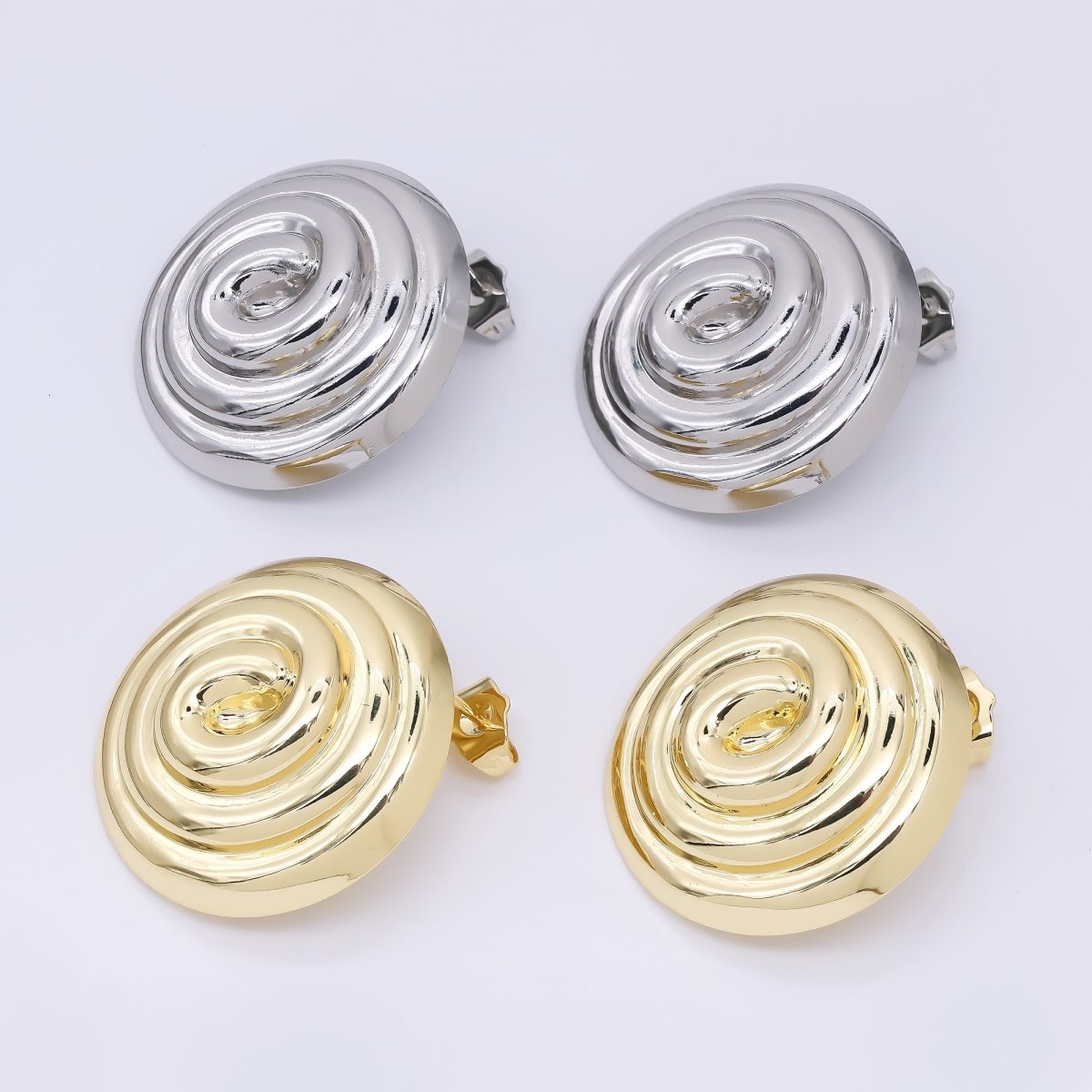 24K Gold Filled 30mm Spiral Round Studs Earrings in Gold & Silver | AJ087 AJ088 - DLUXCA
