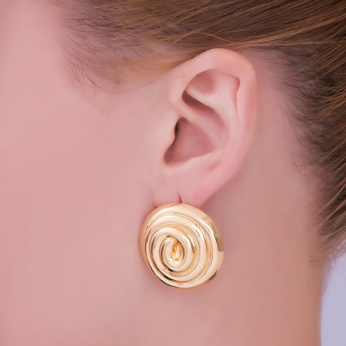 24K Gold Filled 30mm Spiral Round Studs Earrings in Gold & Silver | AJ087 AJ088 - DLUXCA