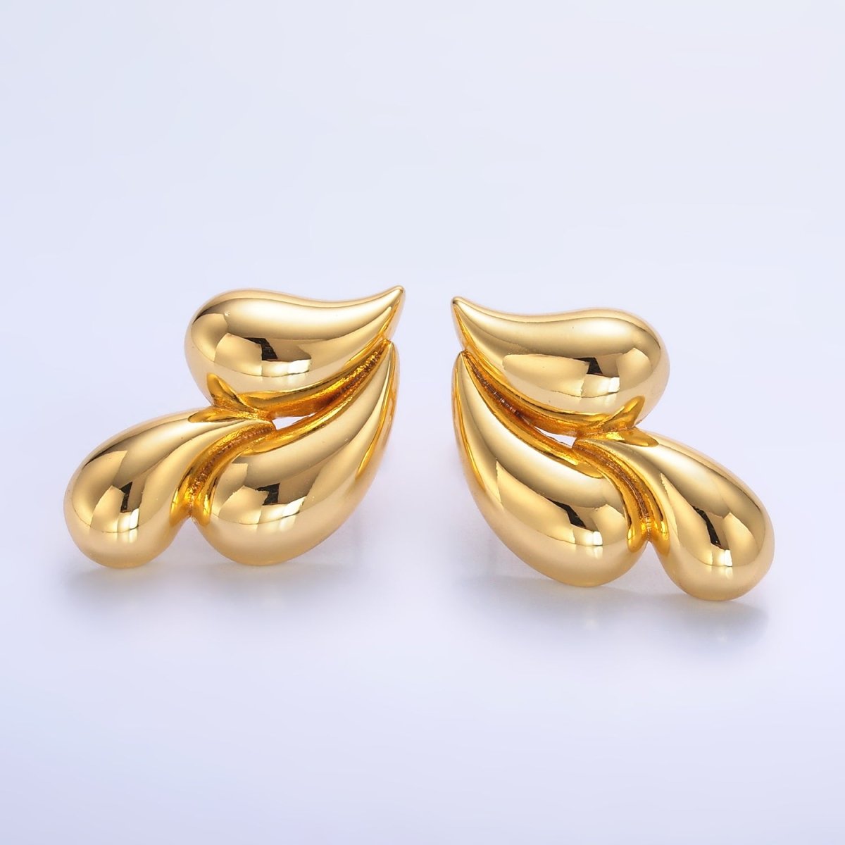 24K Gold Filled 30mm Triple Teardrop Stud Earrings in Gold & Silver | Q466 Q455 - DLUXCA