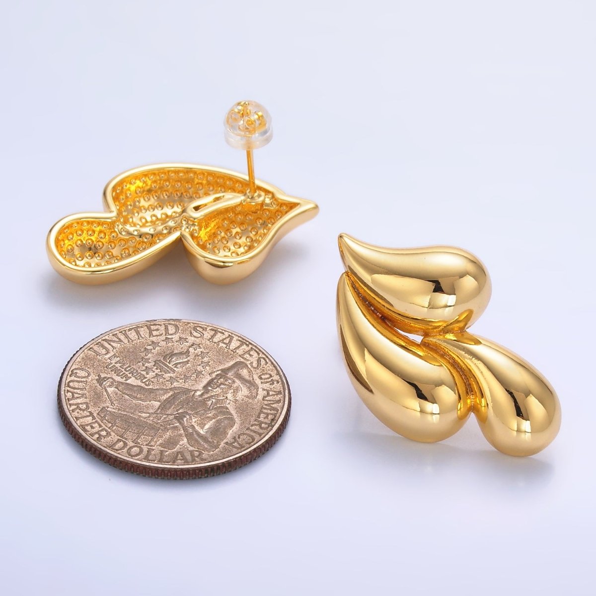 24K Gold Filled 30mm Triple Teardrop Stud Earrings in Gold & Silver | Q466 Q455 - DLUXCA