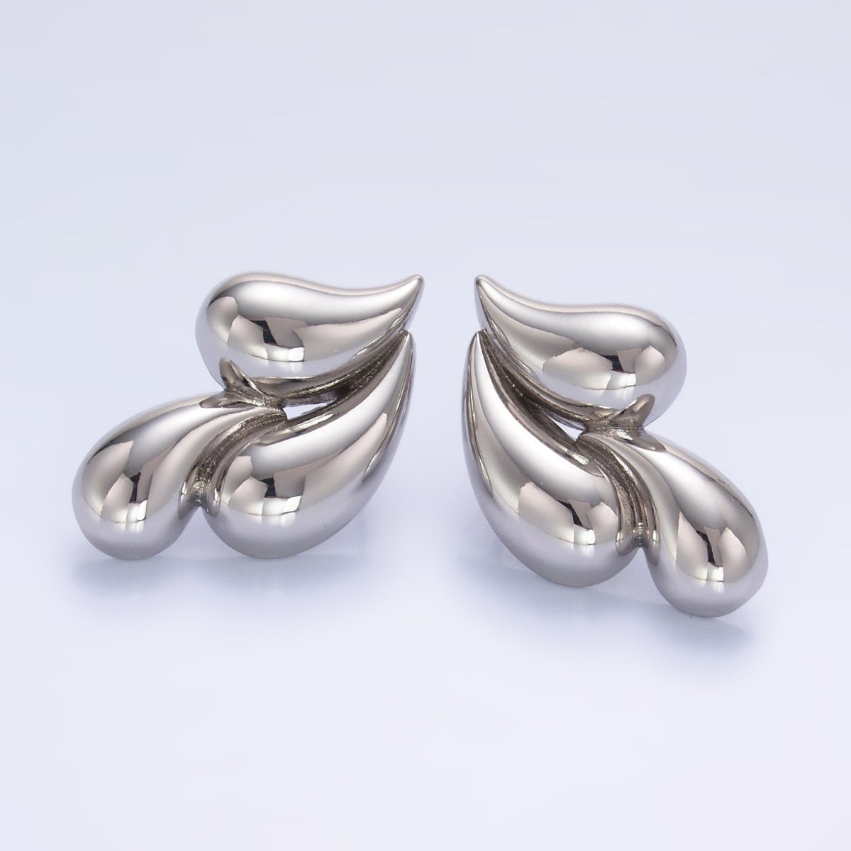 24K Gold Filled 30mm Triple Teardrop Stud Earrings in Gold & Silver | Q466 Q455 - DLUXCA