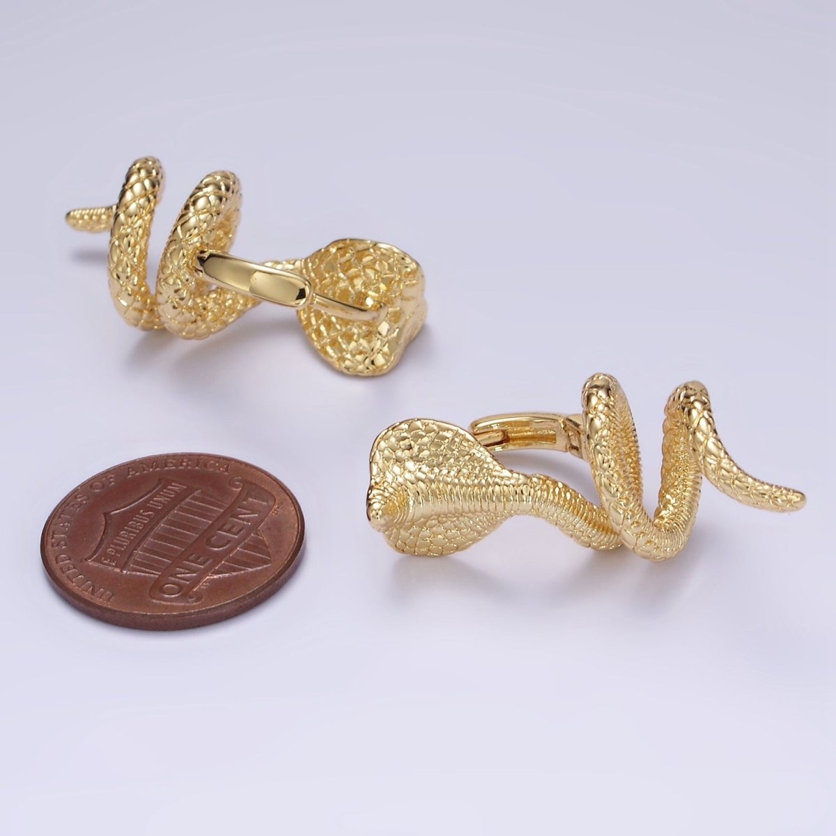 24K Gold Filled 30mm Twirling Snake Serpent Drop Huggie Earrings | AB1174 - DLUXCA