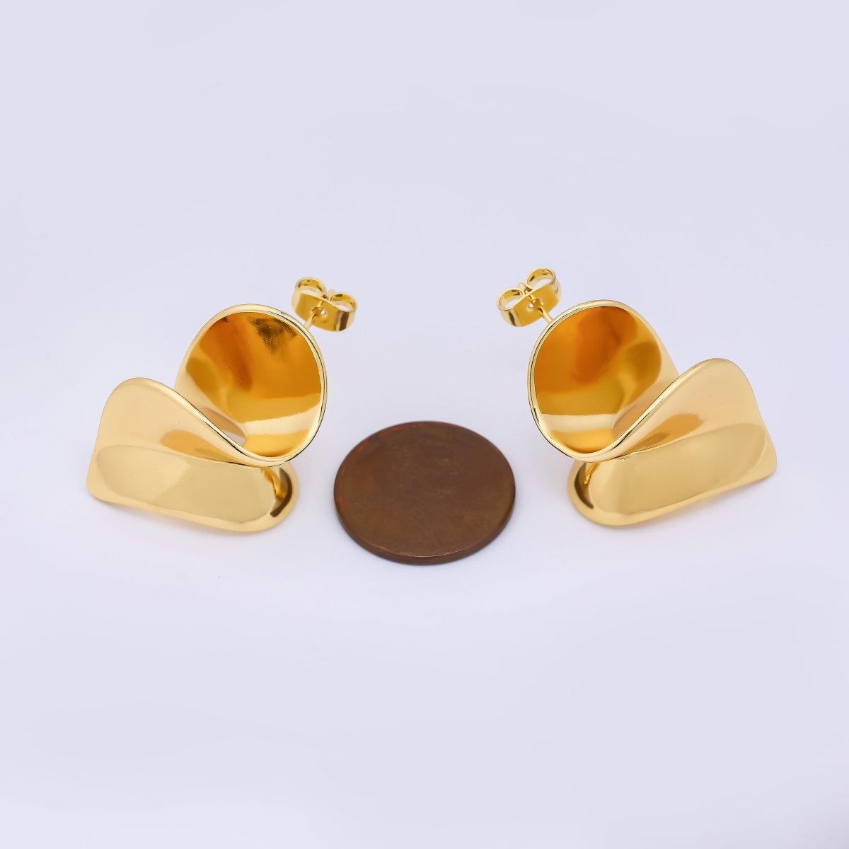 24K Gold Filled 31mm Molten Foil Geometric Stud Earrings | AI458 - DLUXCA