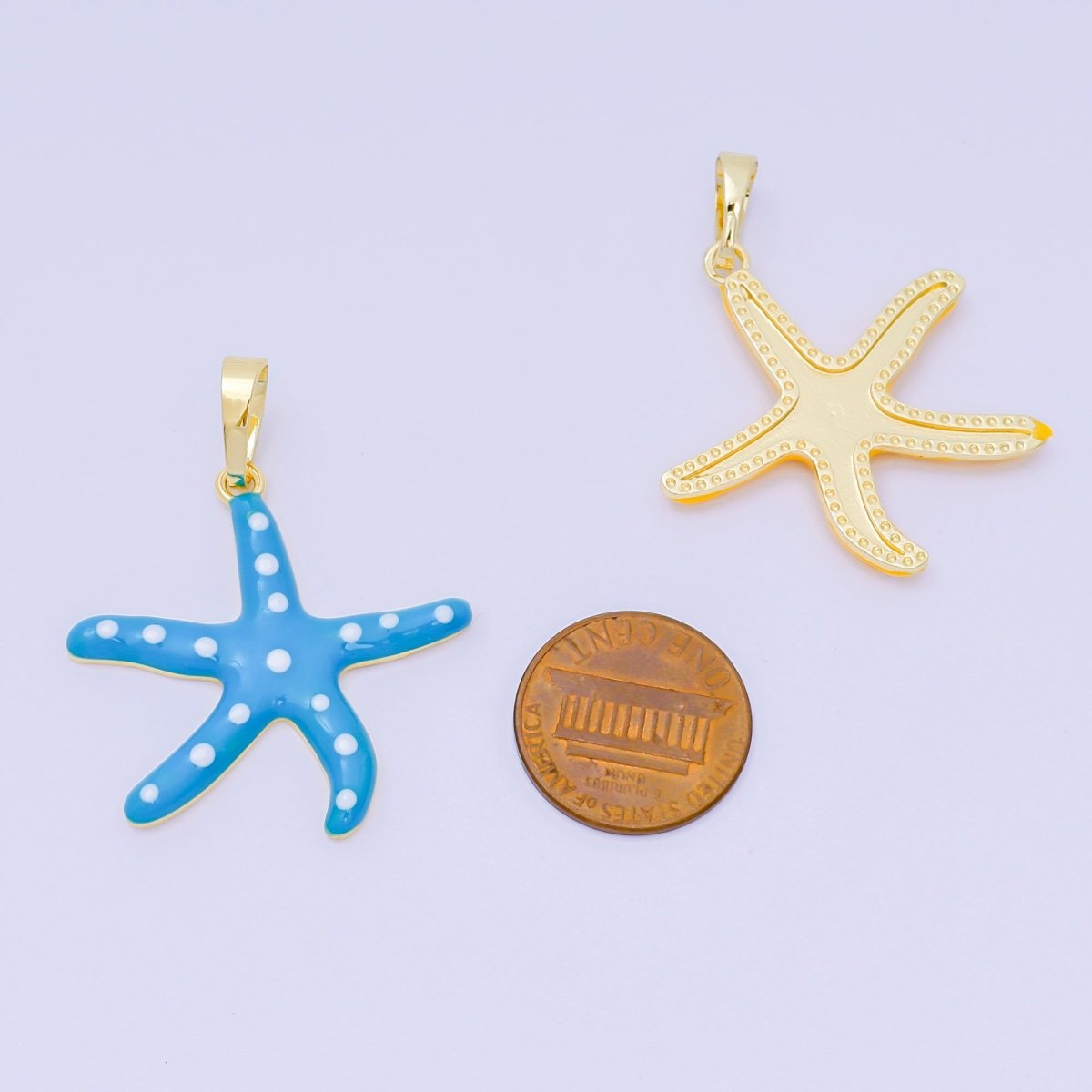 24K Gold Filled 32mm Colorful Charm Enamel Polka Dot Sea Starfish Pendant | AA - 1586 - AA - 1588 - DLUXCA