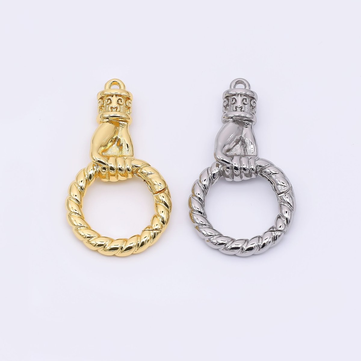 24K Gold Filled 32mm Grasping Hand Round Push Gate Oblong Closure Finding in Gold & Silver | Z - 1312 - DLUXCA