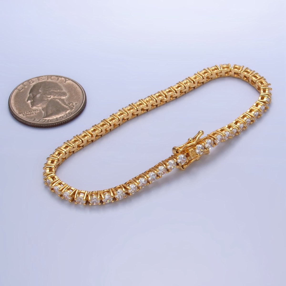 24K Gold Filled 3.3mm CZ Tennis Chain 7.5 Inch Bracelet | WA - 2660 - DLUXCA