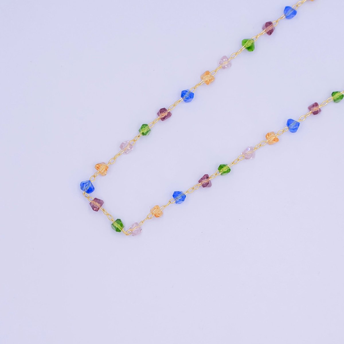 24K Gold Filled 3.3mm Multicolor Crystal Link Unfinished Chain by Yard | Roll - 1655 - DLUXCA
