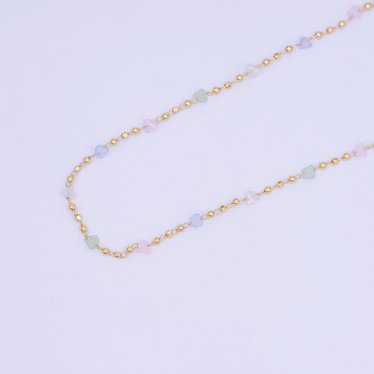 24K Gold Filled 3.3mm Pastel Multicolor Crystal Ball Bead Unfinished Chain by Yard | Roll - 1658 - DLUXCA