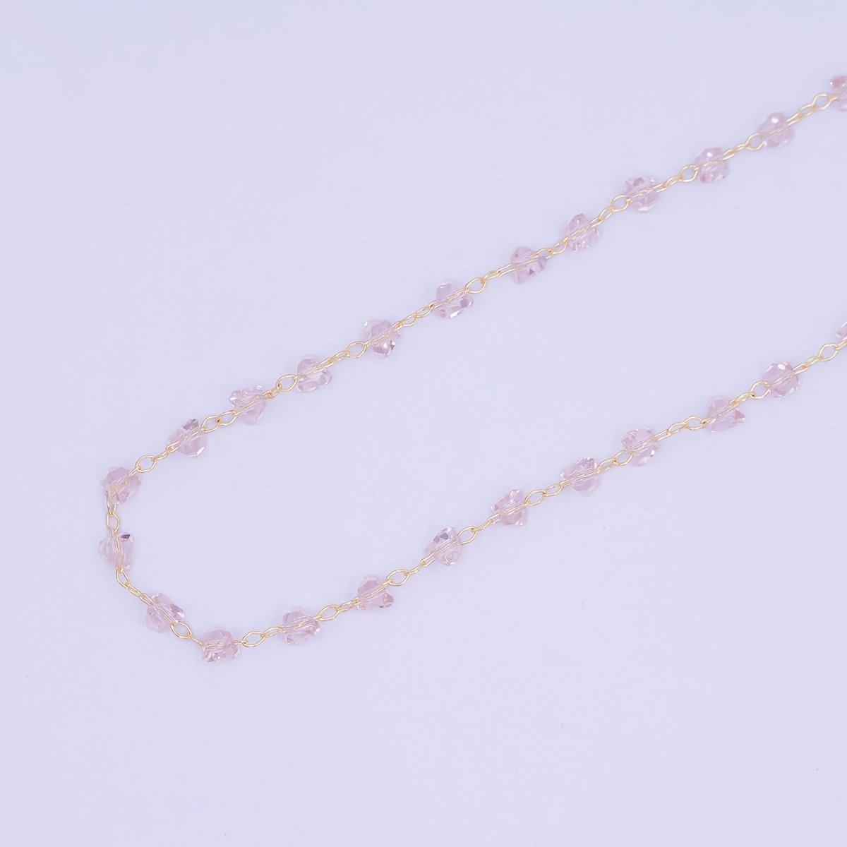 24K Gold Filled 3.3mm Pink Crystal Link Unfinished Chain by Yard | Roll - 1654 - DLUXCA