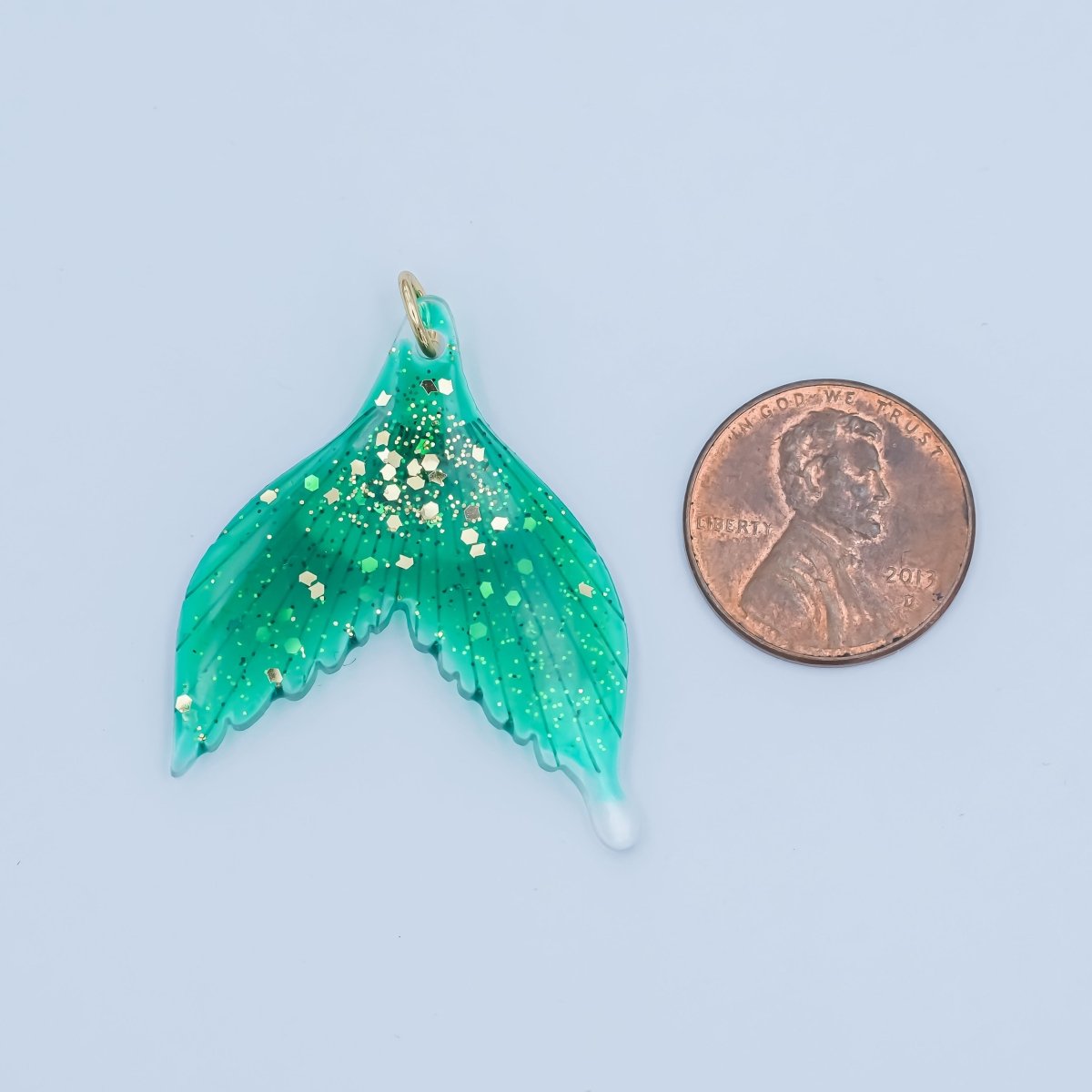 24K Gold Filled 34.5mm Green Gold - Fleck Mermaid Whale Fish Tail Acrylic Charm | N067 - DLUXCA