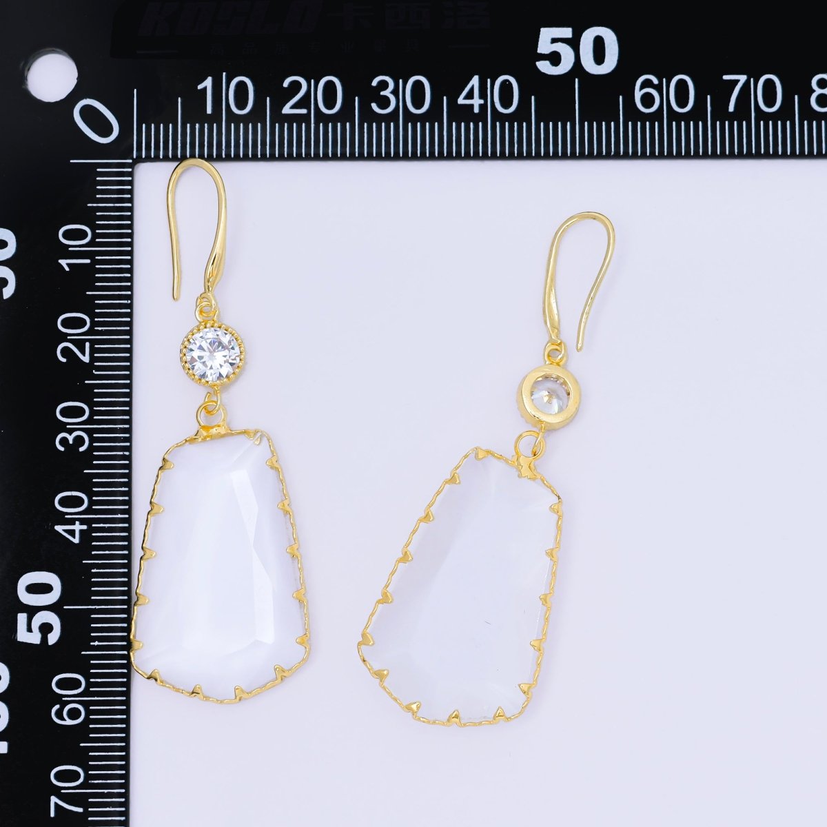 24K Gold Filled 34mm Clear CZ Clear Stone Statement Drop Hook Earrings | AB1603 - DLUXCA