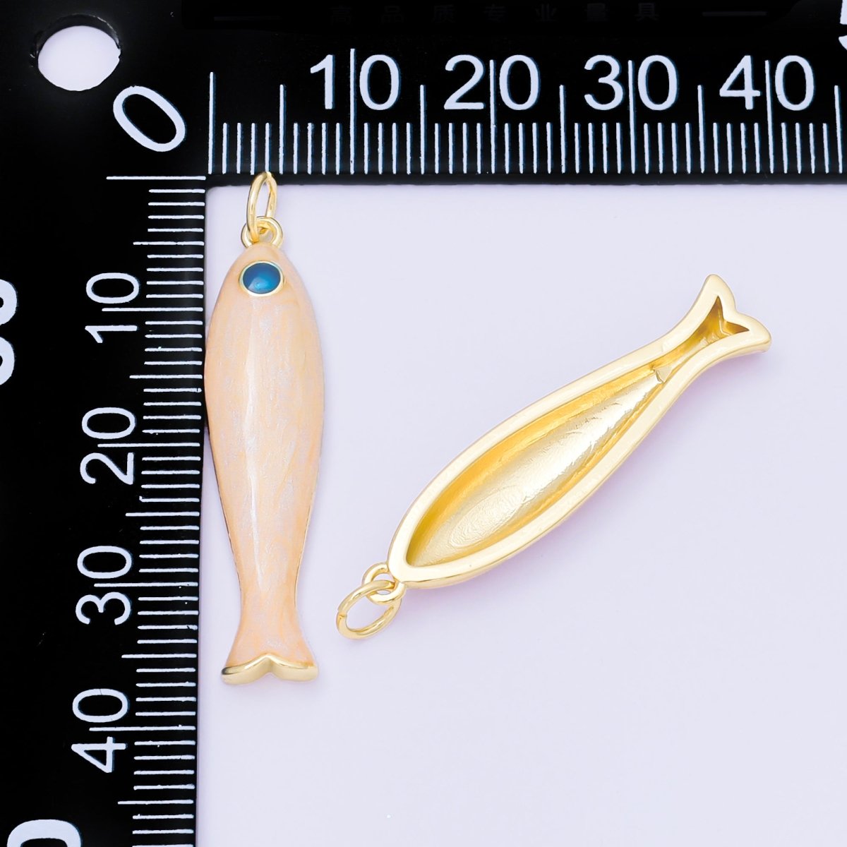 24K Gold Filled 34mm White Enamel Sea Creature Fish Charm | M568 - DLUXCA