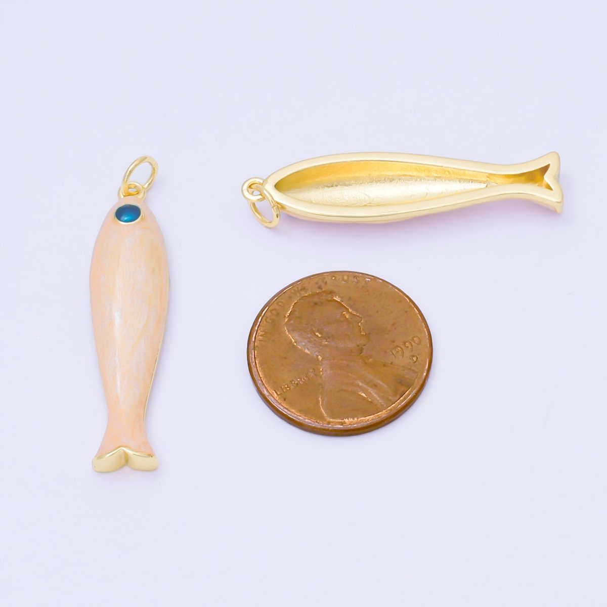 24K Gold Filled 34mm White Enamel Sea Creature Fish Charm | M568 - DLUXCA