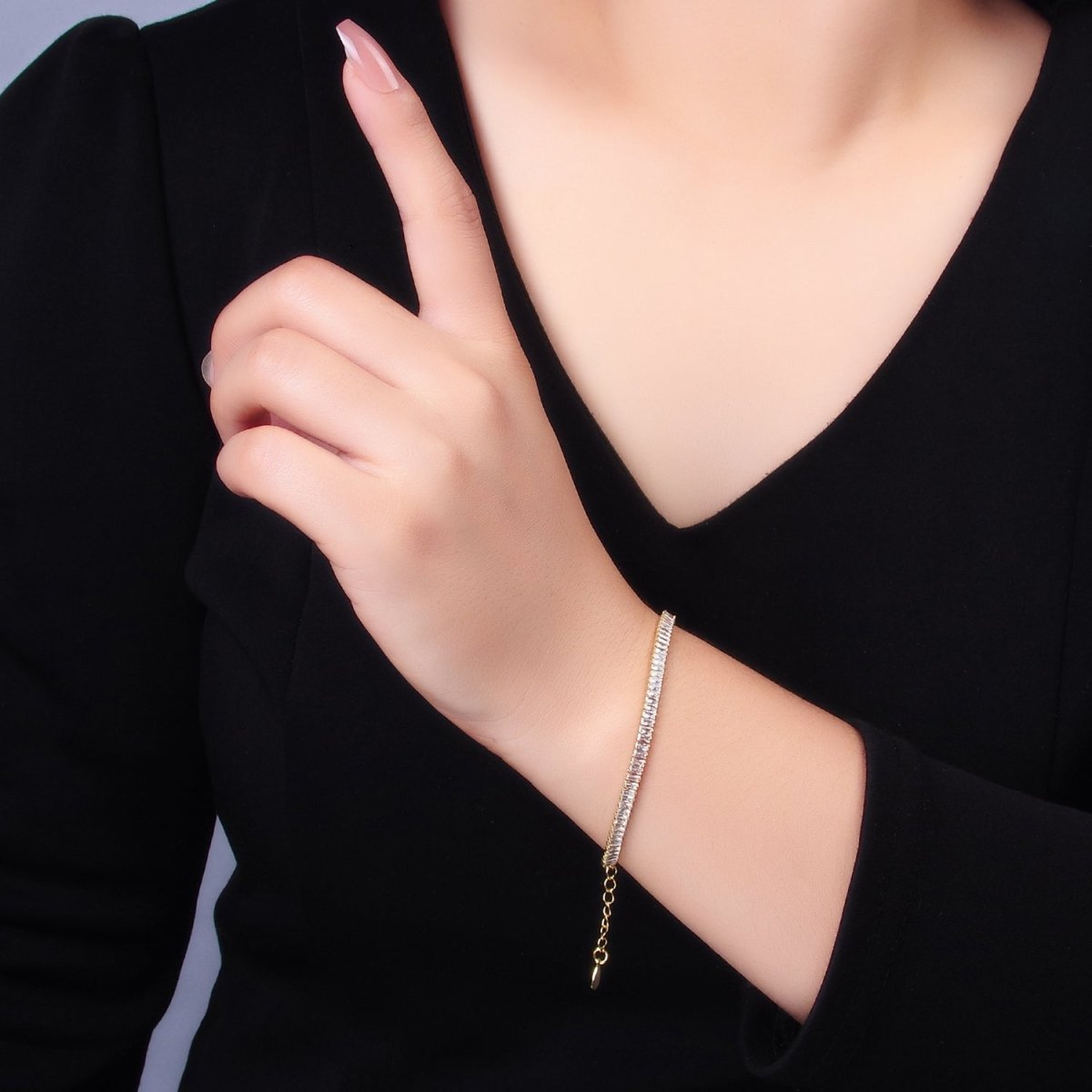 24K Gold Filled 3.5mm Clear CZ Baguette 7 Inch Tennis Bracelet | WA - 2975 - DLUXCA
