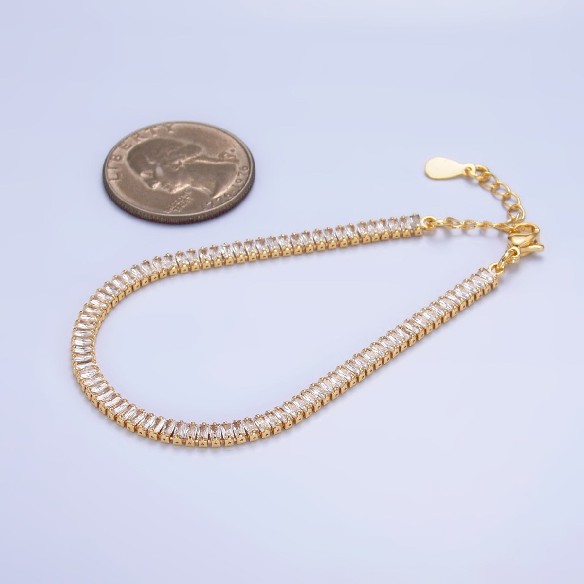 24K Gold Filled 3.5mm Clear CZ Baguette 7 Inch Tennis Bracelet | WA - 2975 - DLUXCA