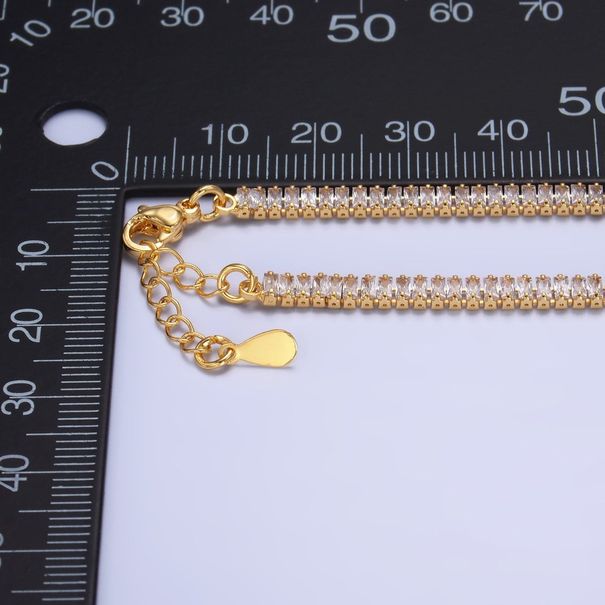 24K Gold Filled 3.5mm Clear CZ Baguette 7 Inch Tennis Bracelet | WA - 2975 - DLUXCA